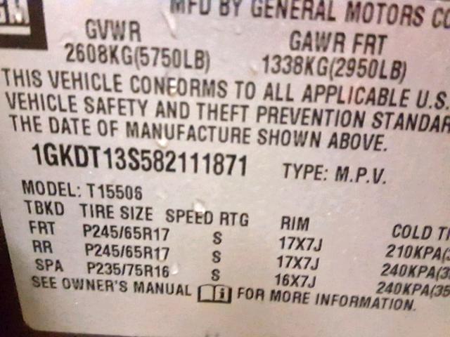 1GKDT13S582111871 - 2008 GMC ENVOY BROWN photo 10