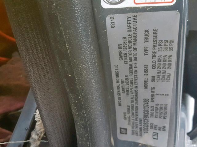 1GCDSCF9XC8137486 - 2012 CHEVROLET COLORADO L GRAY photo 10