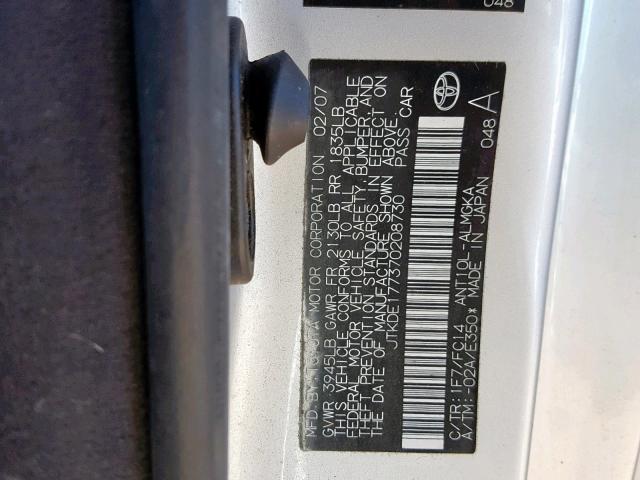 JTKDE177370208730 - 2007 TOYOTA SCION TC 银色 照片 10