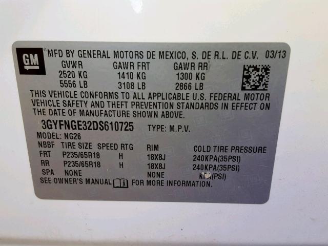 3GYFNGE32DS610725 - 2013 CADILLAC SRX LUXURY WHITE photo 10