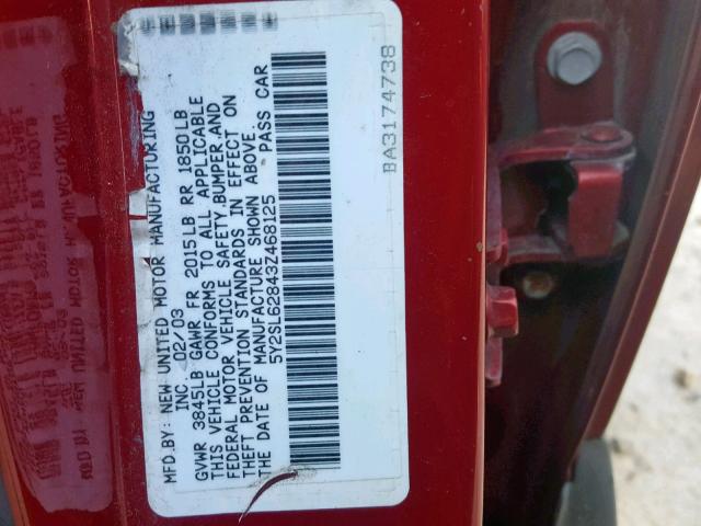 5Y2SL62843Z468125 - 2003 PONTIAC VIBE RED photo 10