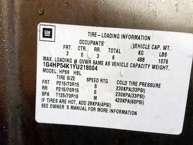 1G4HP54K1YU218004 - 2000 BUICK LESABRE CU TAN photo 10