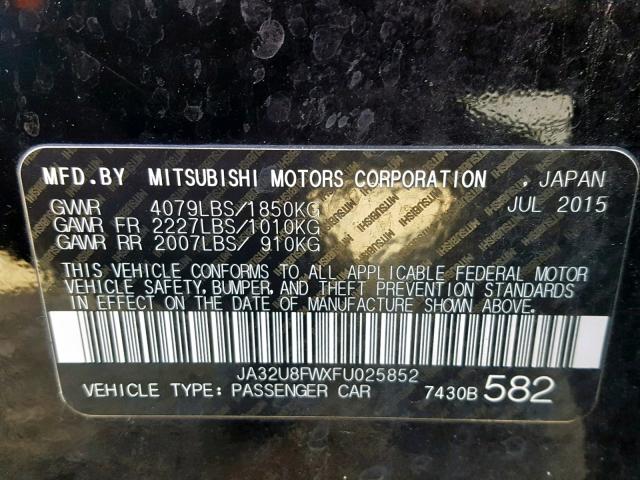 JA32U8FWXFU025852 - 2015 MITSUBISHI LANCER GT BLACK photo 10