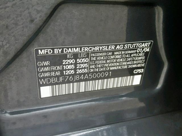 WDBUF76J84A500091 - 2004 MERCEDES-BENZ E 55 AMG GRAY photo 10