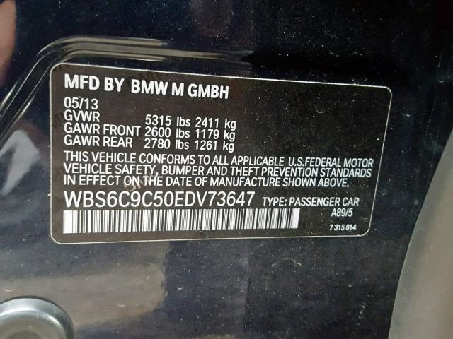WBS6C9C50EDV73647 - 2014 BMW M6 GRAN CO BLUE photo 10