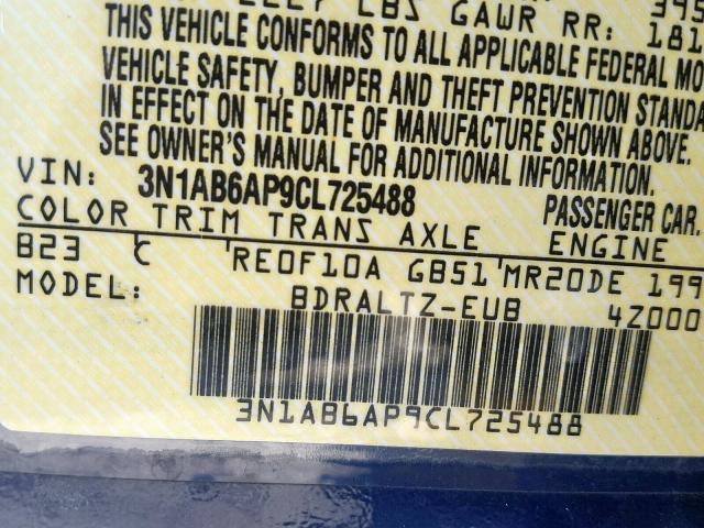 3N1AB6AP9CL725488 - 2012 NISSAN SENTRA 2.0 BLUE photo 10