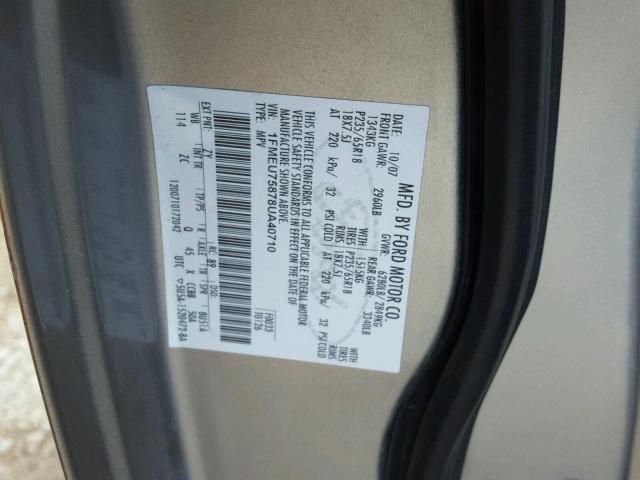 1FMEU75878UA40710 - 2008 FORD EXPLORER L SILVER photo 10