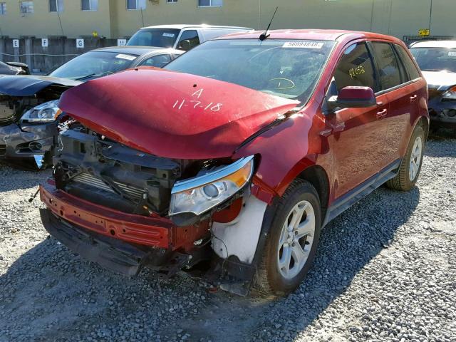 2FMDK3J95EBA98874 - 2014 FORD EDGE SEL RED photo 2