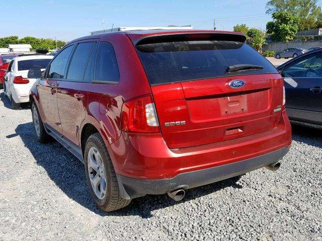 2FMDK3J95EBA98874 - 2014 FORD EDGE SEL RED photo 3