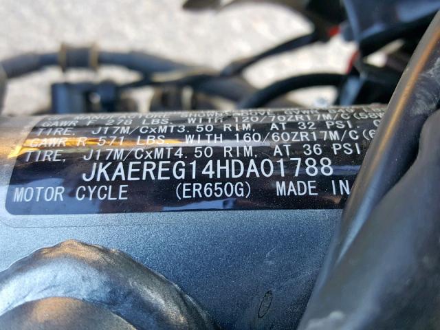 JKAEREG14HDA01788 - 2017 KAWASAKI ER650 G BLACK photo 10