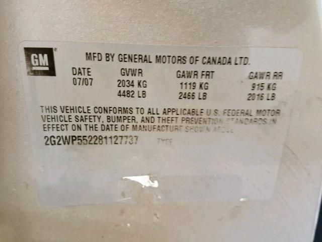 2G2WP552281127737 - 2008 PONTIAC GRAND PRIX ვერცხლისფერი ფოტო 10