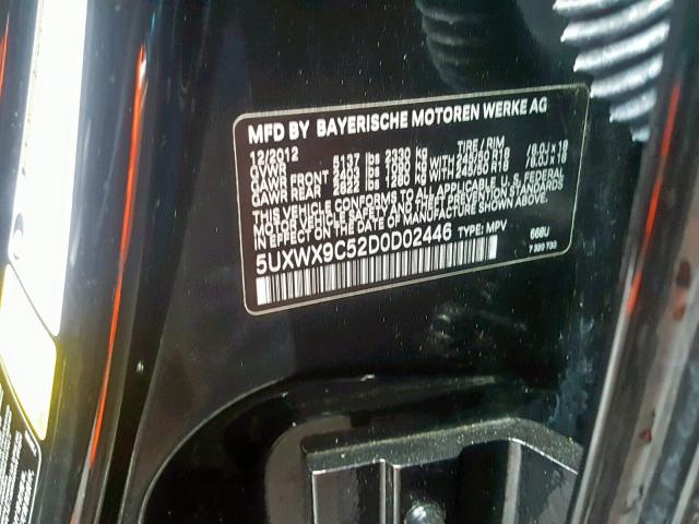 5UXWX9C52D0D02446 - 2013 BMW X3 XDRIVE2 BLACK photo 10