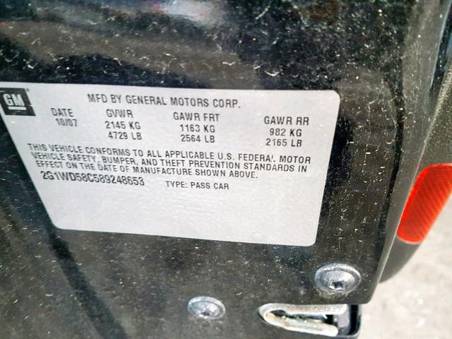 2G1WD58C589248653 - 2008 CHEVROLET IMPALA SUP Қара фото 10