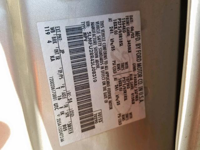 5LMFU28R43LJ08310 - 2003 LINCOLN NAVIGATOR Күміс фото 10