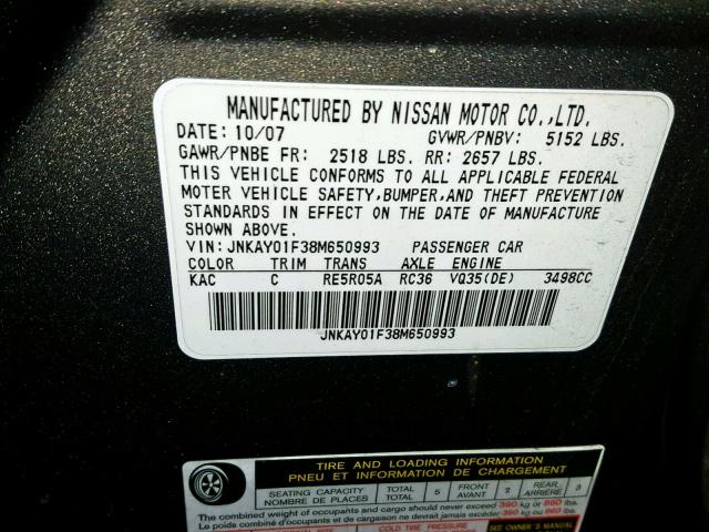 JNKAY01F38M650993 - 2008 INFINITI M35 BASE TAN photo 10