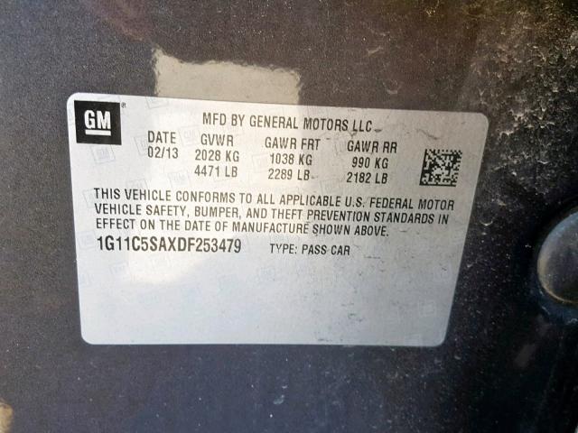 1G11C5SAXDF253479 - 2013 CHEVROLET MALIBU 1LT GRAY photo 10