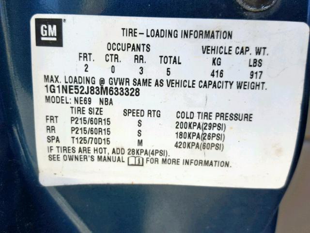 1G1NE52J83M633328 - 2003 CHEVROLET MALIBU LS მწვანე ფოტო 10