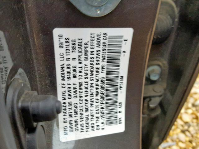 19XFA1F60BE005699 - 2011 HONDA CIVIC LX-S Շագանակագույն լուսանկար 10