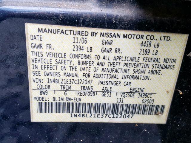 1N4BL21E37C122047 - 2007 NISSAN ALTIMA 3.5 BLUE photo 10