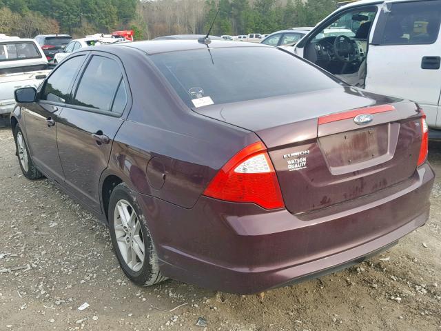 3FAHP0GA9BR239861 - 2011 FORD FUSION S MAROON photo 3