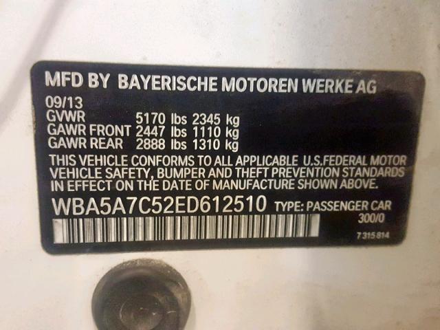 WBA5A7C52ED612510 - 2014 BMW 528 XI WHITE photo 10