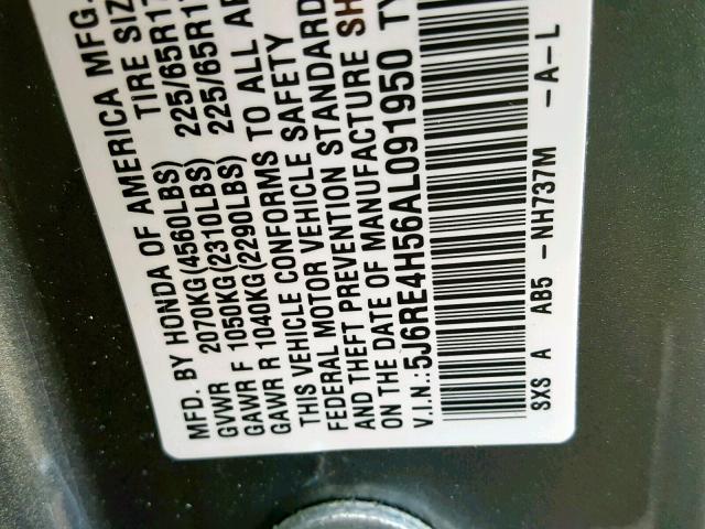 5J6RE4H56AL091950 - 2010 HONDA CR-V EX GRAY photo 10