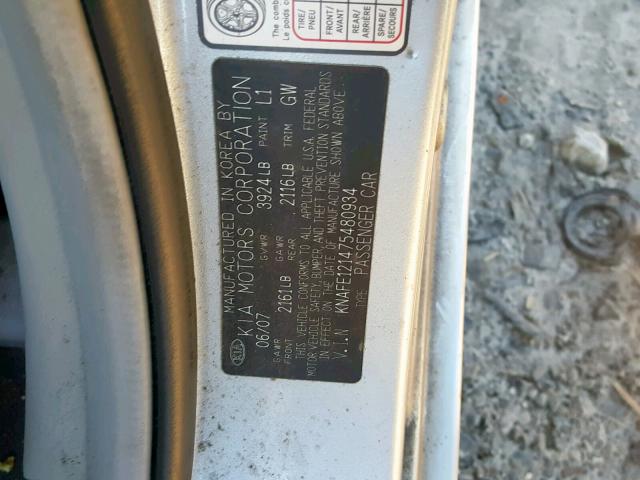 KNAFE121475480934 - 2007 KIA SPECTRA EX SILVER photo 10