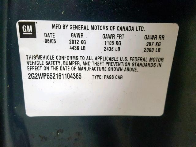 2G2WP552161104365 - 2006 PONTIAC GRAND PRIX BLUE photo 10