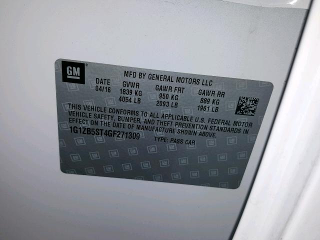 1G1ZB5ST4GF271309 - 2016 CHEVROLET MALIBU LS WHITE photo 10