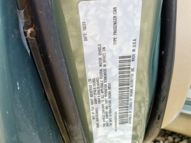 4S3BH686247622254 - 2004 SUBARU LEGACY OUT GREEN photo 10