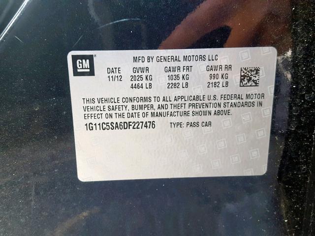 1G11C5SA6DF227476 - 2013 CHEVROLET MALIBU 1LT შავი ფოტო 10