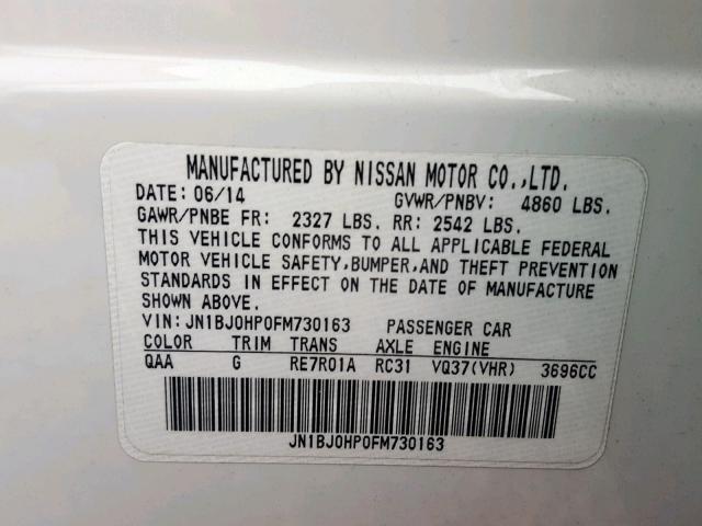 JN1BJ0HP0FM730163 - 2015 INFINITI QX50 WHITE photo 10