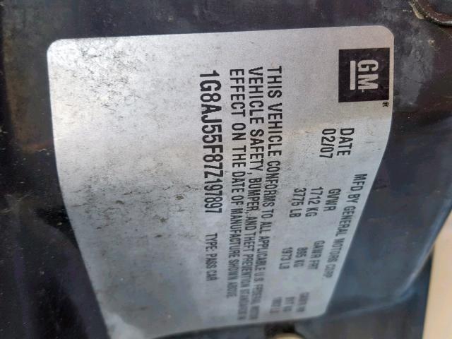 1G8AJ55F87Z197897 - 2007 SATURN ION LEVEL GREEN photo 10