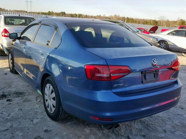 3VW2K7AJ9FM419017 - 2015 VOLKSWAGEN JETTA BASE BLUE photo 3