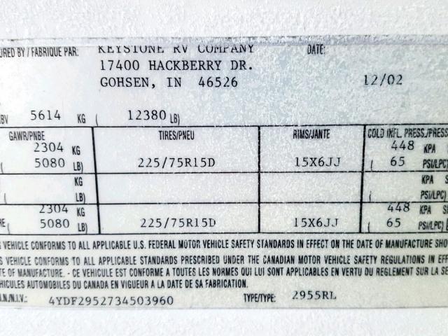 4YDF2952734503960 - 2003 KEYSTONE MONTANA WHITE photo 10