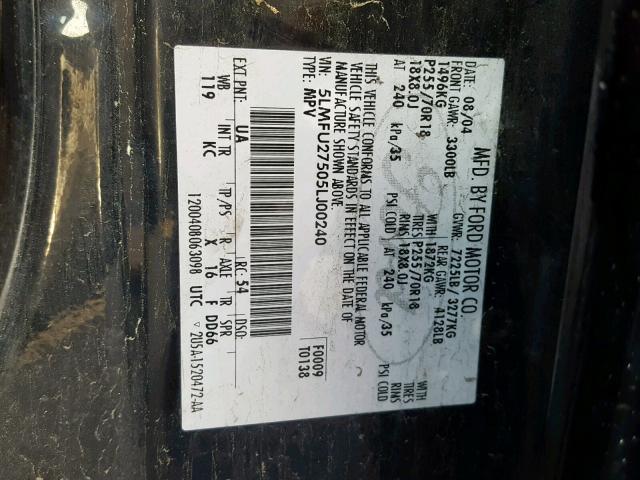 5LMFU27505LJ00240 - 2005 LINCOLN NAVIGATOR 黑色 照片 10