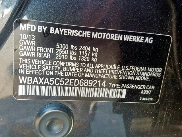 WBAXA5C52ED689214 - 2014 BMW 535 D CHARCOAL photo 10