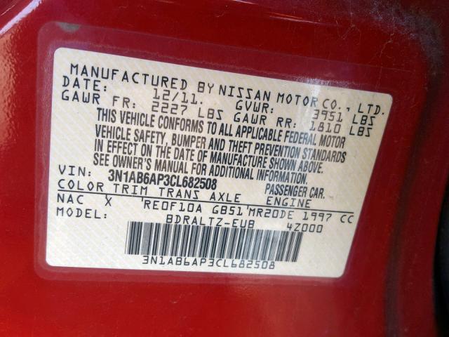 3N1AB6AP3CL682508 - 2012 NISSAN SENTRA 2.0 RED photo 10