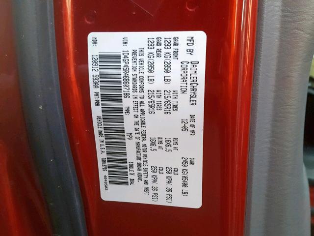 1D4GP45R46B607186 - 2006 DODGE CARAVAN SX RED photo 10