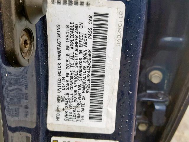 5Y2SL62844Z452668 - 2004 PONTIAC VIBE BLUE photo 10