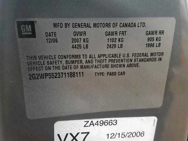 2G2WP552371188111 - 2007 PONTIAC GRAND PRIX GRAY photo 10