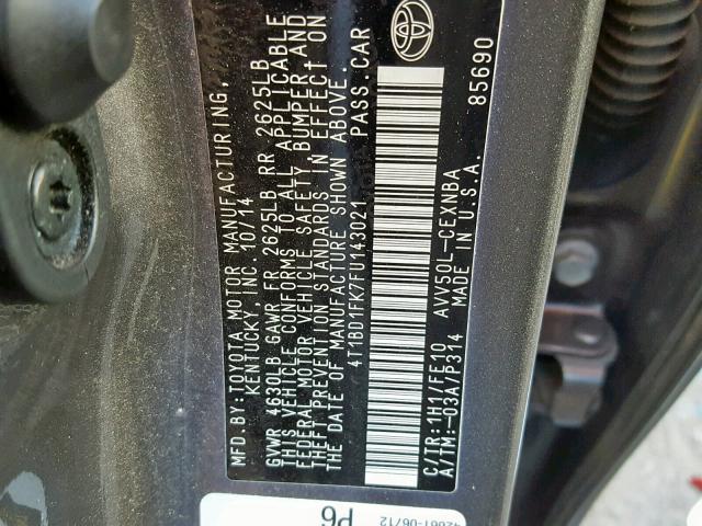 4T1BD1FK7FU143021 - 2015 TOYOTA CAMRY HYBR GRAY photo 10