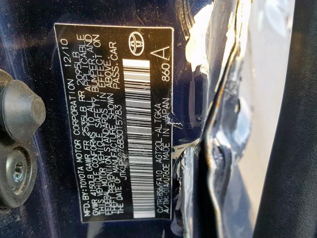 JTKJF5C76B3015783 - 2011 TOYOTA SCION TC ლურჯი ფოტო 10