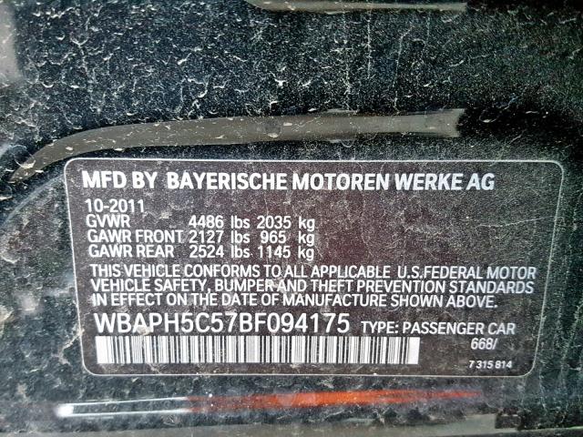 WBAPH5C57BF094175 - 2011 BMW 328 I SULE BLACK photo 10