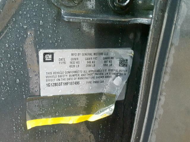 1G1ZB5ST1HF187496 - 2017 CHEVROLET MALIBU LS ნაცრისფერი ფოტო 10