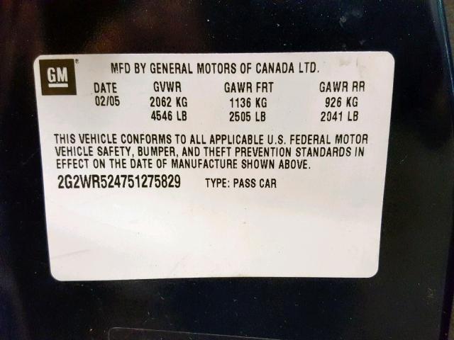 2G2WR524751275829 - 2005 PONTIAC GRAND PRIX BLUE photo 10