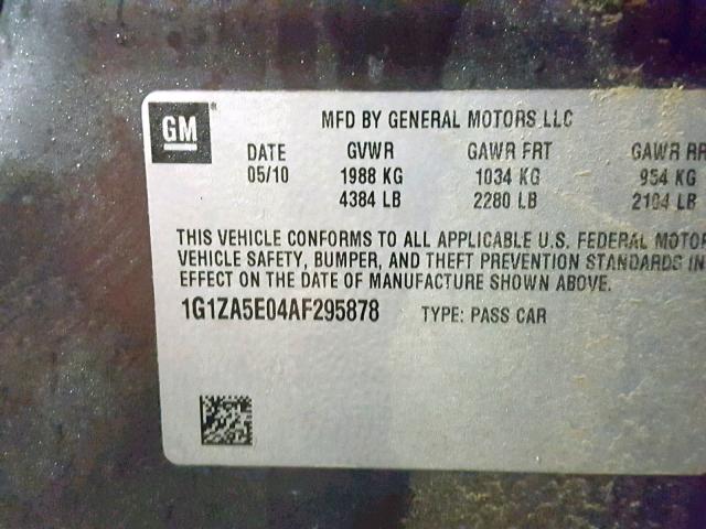 1G1ZA5E04AF295878 - 2010 CHEVROLET MALIBU LS 灰色 照片 10