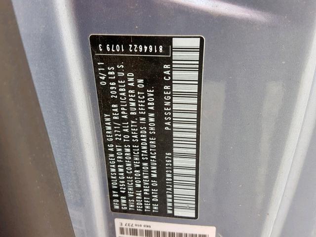 WVWMM7AJ1BW313676 - 2011 VOLKSWAGEN GOLF BLUE photo 10