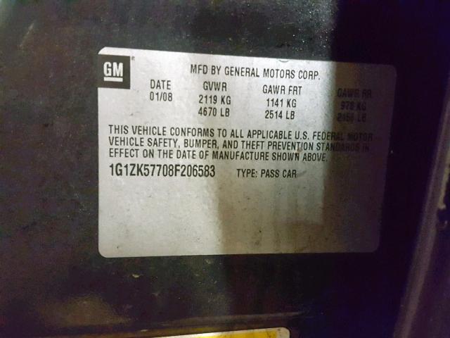 1G1ZK57708F206583 - 2008 CHEVROLET MALIBU LTZ შავი ფოტო 10