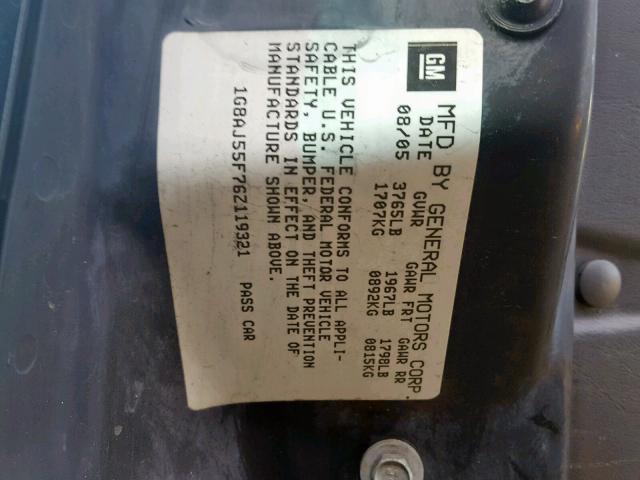 1G8AJ55F76Z119321 - 2006 SATURN ION LEVEL BLACK photo 10